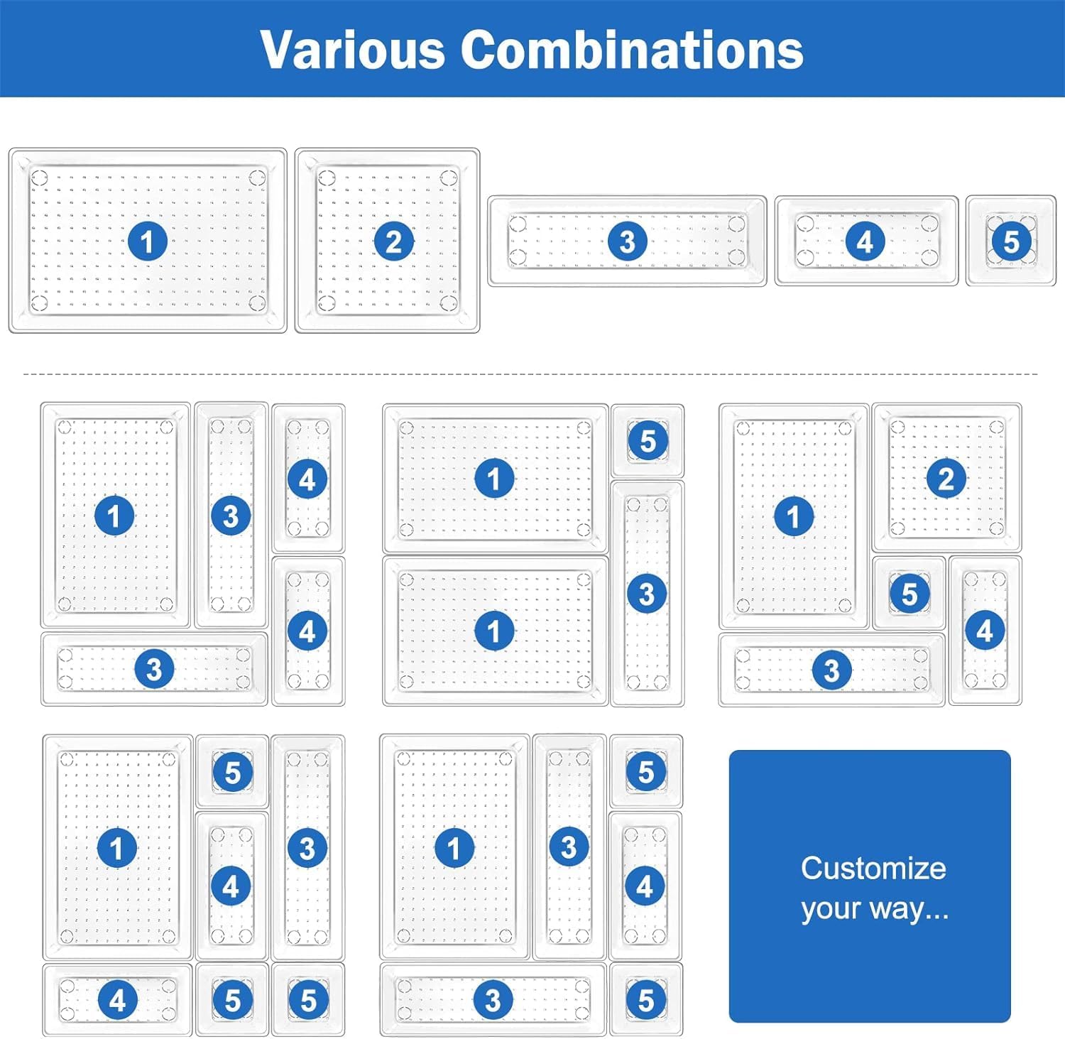 Kepzell Desk Drawer Organizer Bathroom Drawer Tray Dividers Versatile Storage Bins Plastic Vanity Trays Organizers Divider Conta